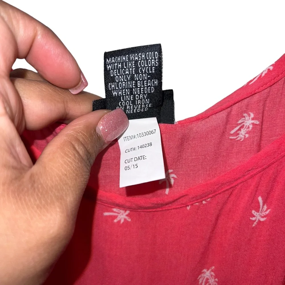 Torrid Tank Top Pink Palm Trees Spagetti Straps Ruffle Tropical Beach Size 0X - Picture 7 of 9